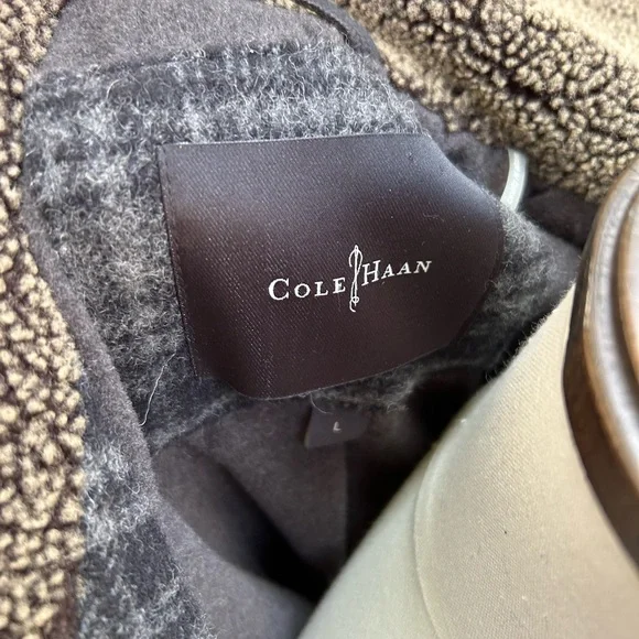 Cole Haan plaid wool double breasted coat size Large